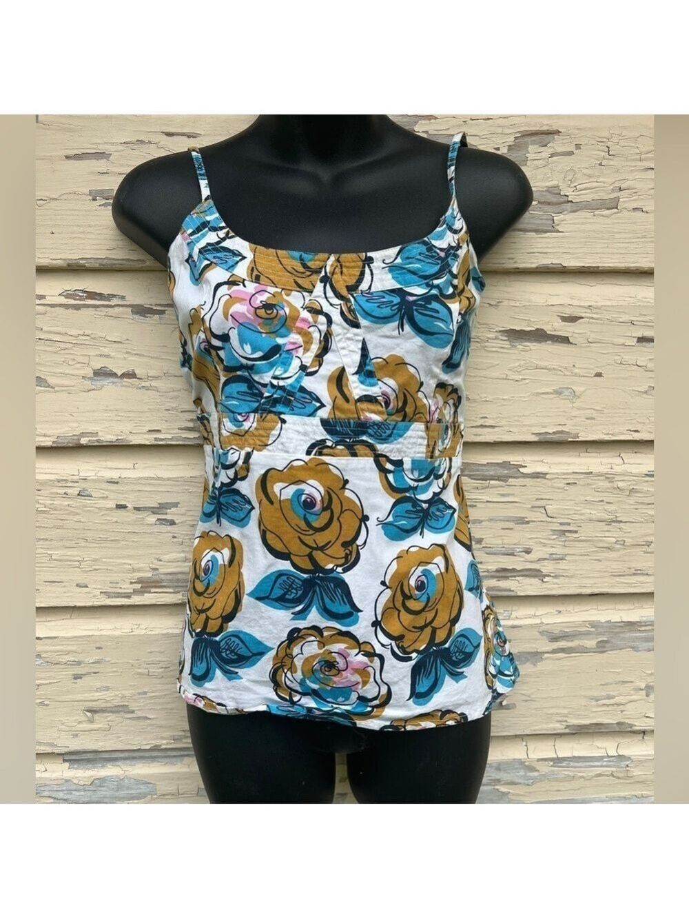 Vintage Y2K Fossil Floral Hawaiian Babydoll Strappy Tank Top Summer Blouse